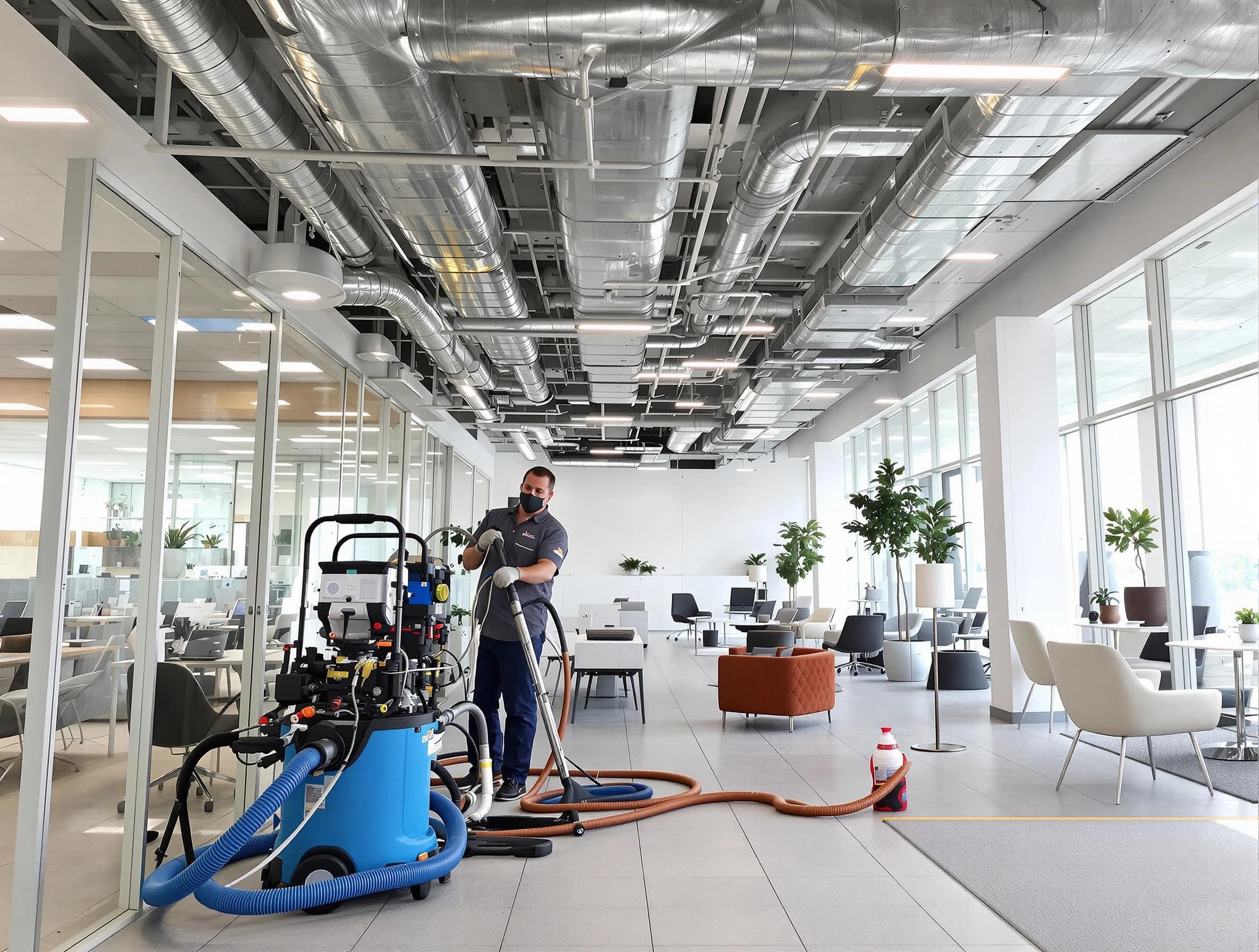 New Sewickley Air Duct Cleaning team conducting comprehensive commercial duct cleaning at a business location in New Sewickley