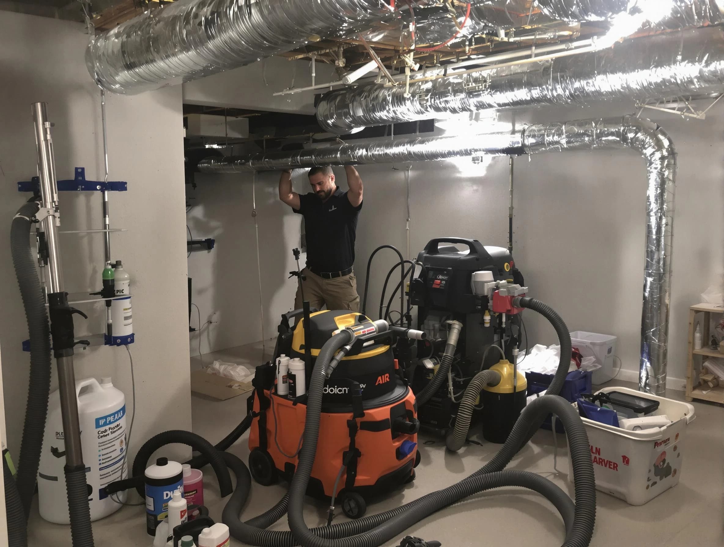 New Sewickley Air Duct Cleaning specialist performing professional mold removal from air ducts using safety equipment in New Sewickley